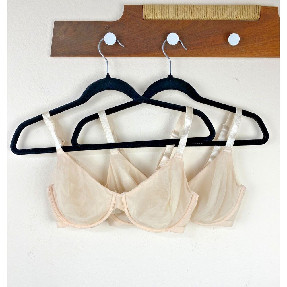 UNDIES NYC Set of 2 Semi Sheer Nude Mesh Underwire Bra 36D Full Coverage